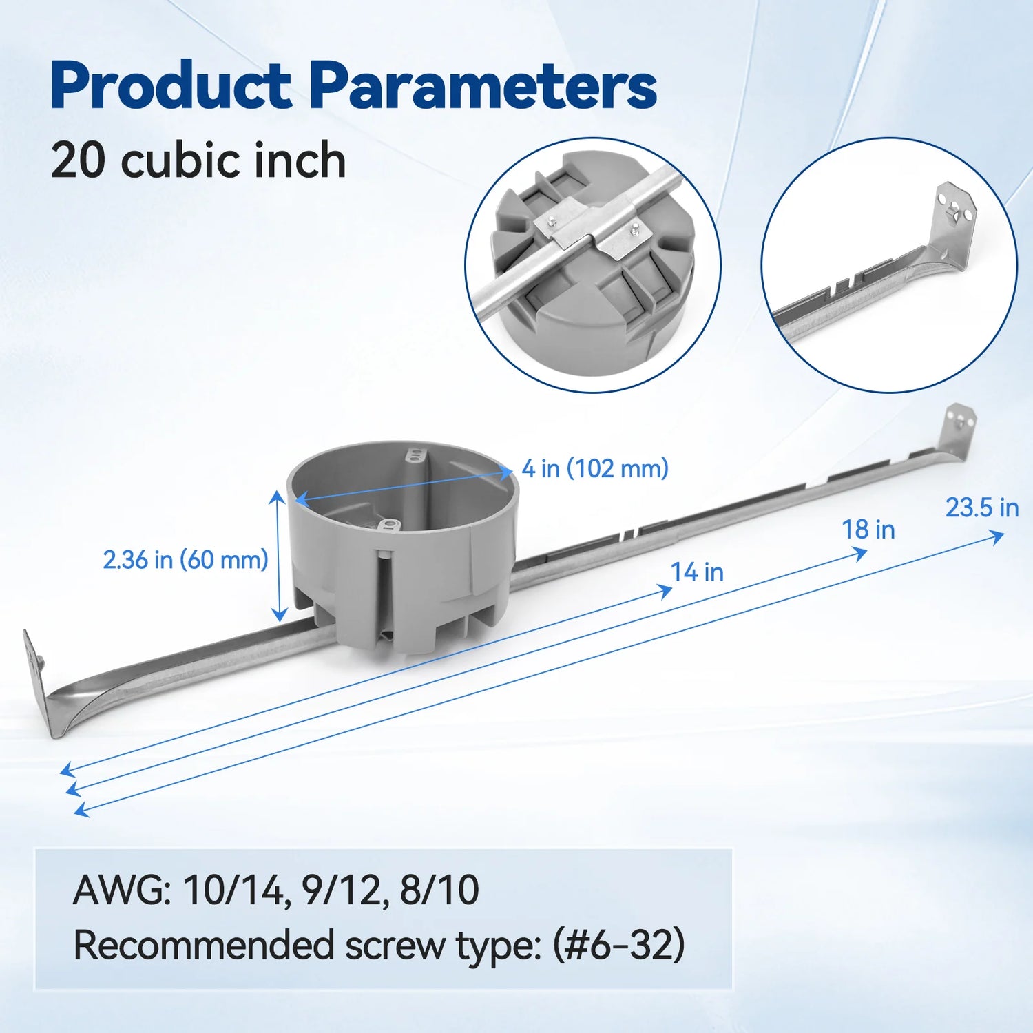 togalonn 20 cu.in ceiling box with bar hanger product parameters