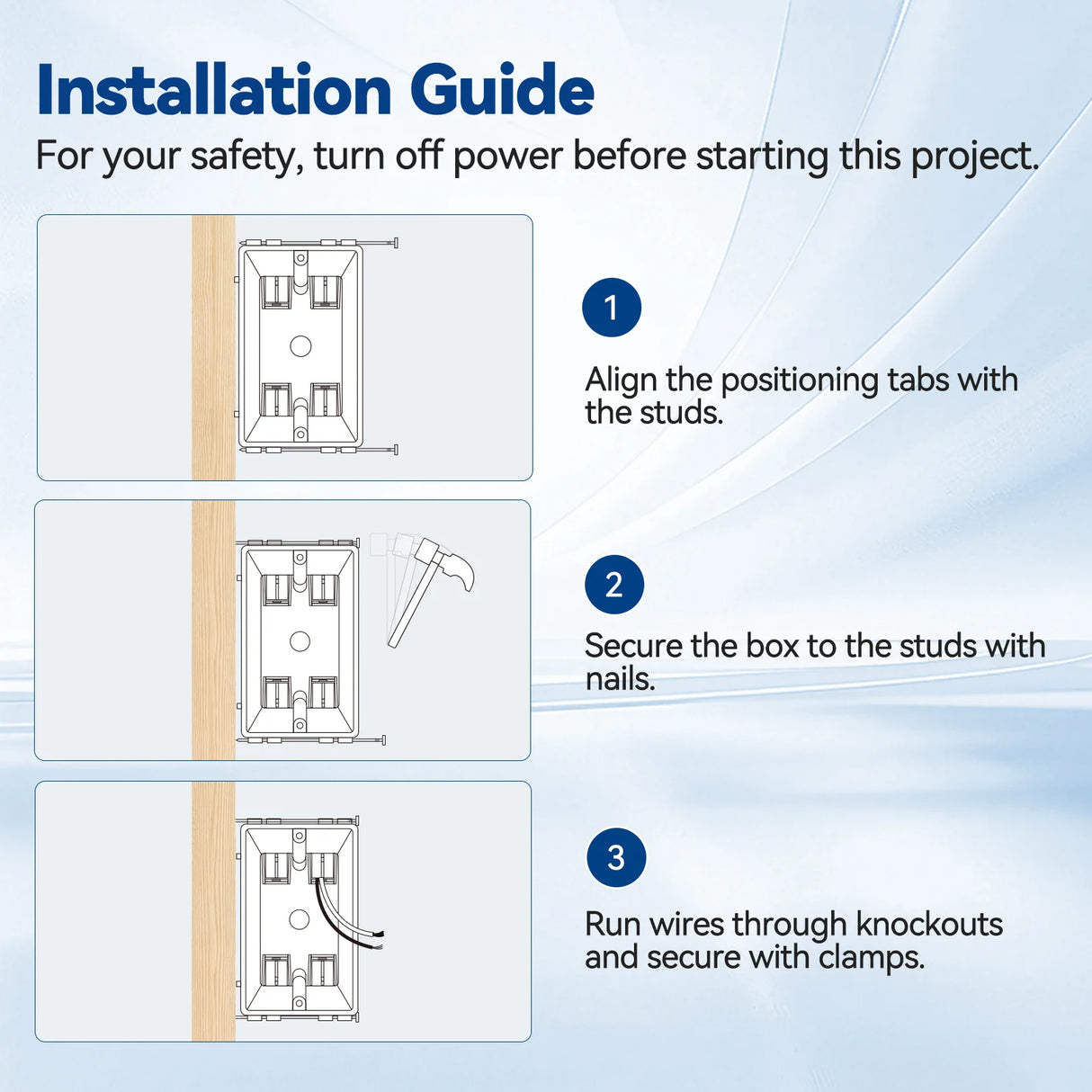togalonn 22 cu.in 1-Gang New Work Outlet Box installation steps