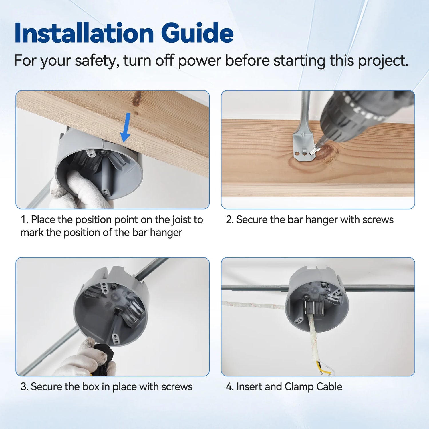 togalonn ceiling box with bar hanger installation steps